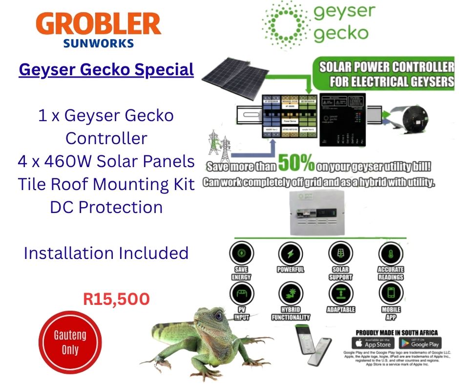 Grobler SunWorks Gecko Geyser solar conversion package with controller – saves up to 50% on geyser electricity costs
