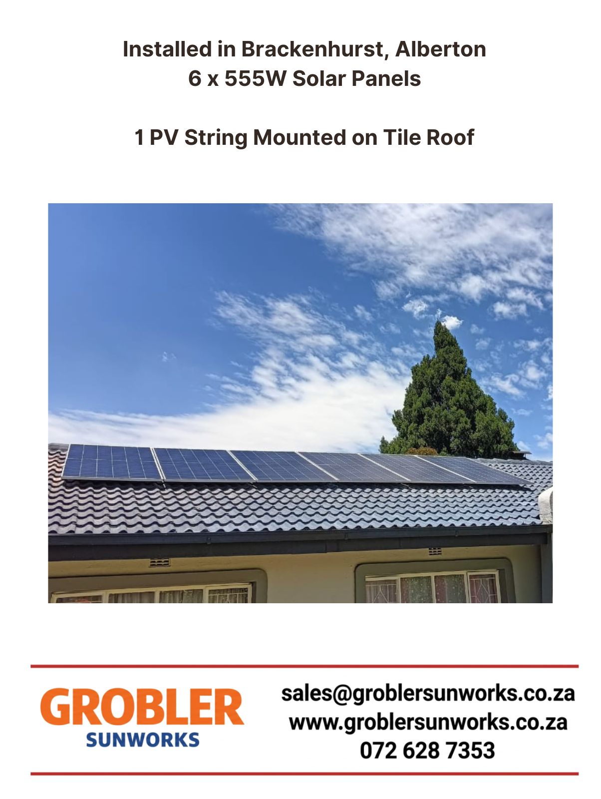 Solar installation in Alberton with 6×555W panels, 5kW Deye Inverter and 2x5.12kWh Deye Batteries – Grobler SunWorks