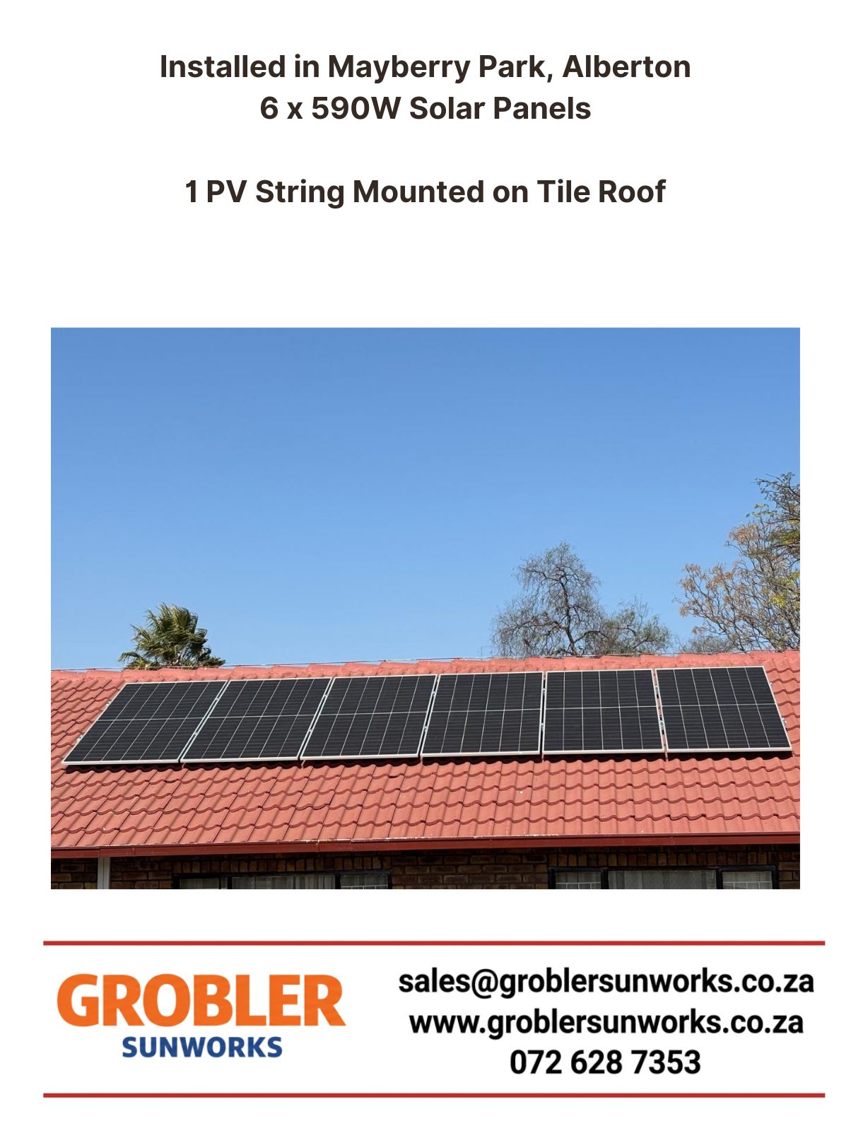 Solar installation Mayberrypark Alberton 6×590W Solar Panels, 5kW Deye Inverter and a 5.12kWh Deye Battery – Grobler SunWorks